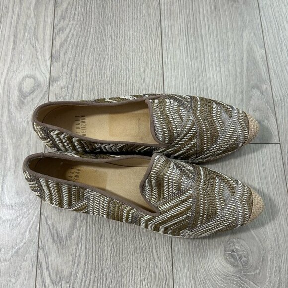 Stuart Weitzman Metallic Woven Espadrille Pipe Catalan Flats - Picture 3 of 8